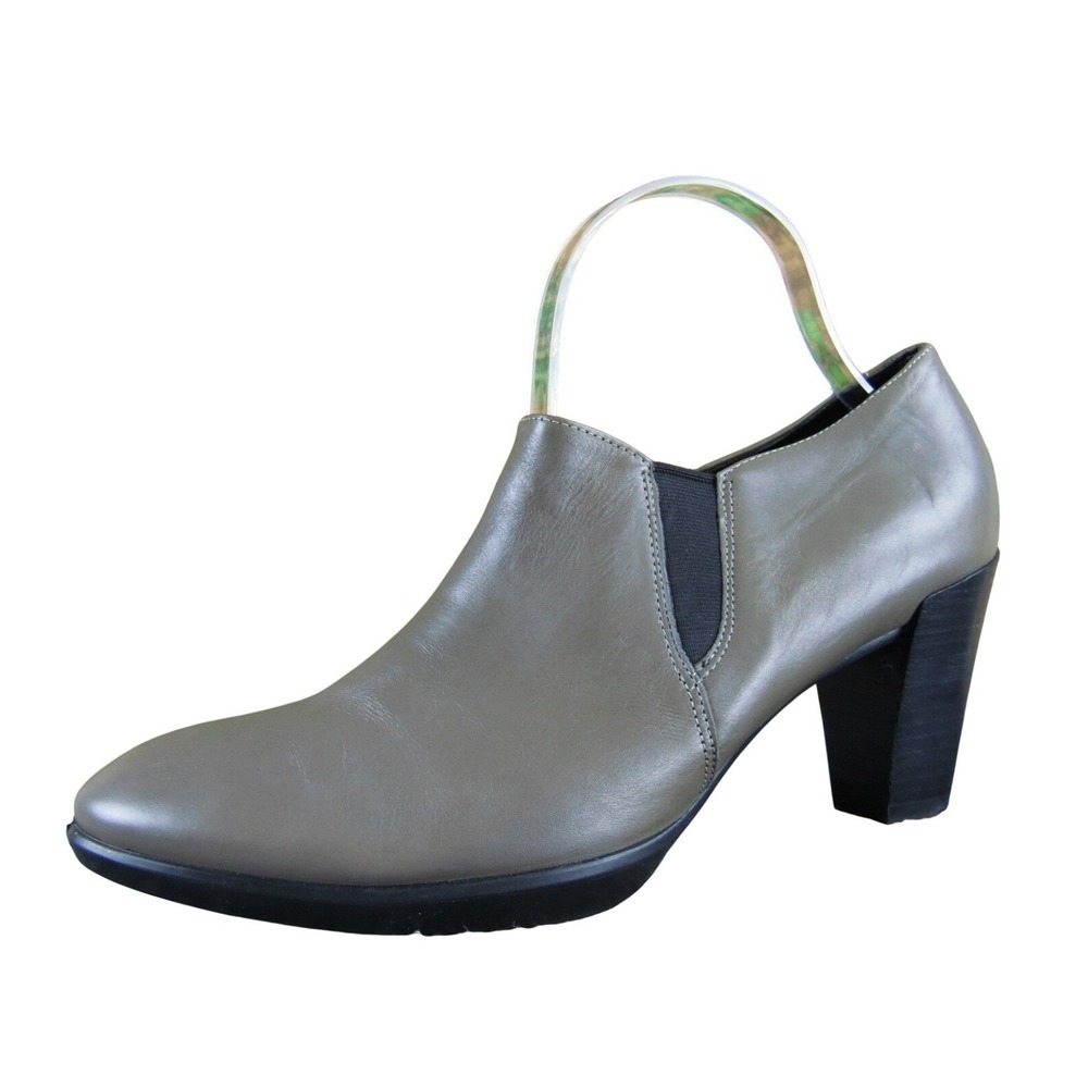 Ecco‎ Brown Leather Slip-On Heeled Booties Women's 40 Comfort Dress Shoes